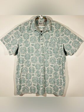 Howler Brothers Plusherman Terry Polo Shirt XL Mint Green Leafy Idols Geometric